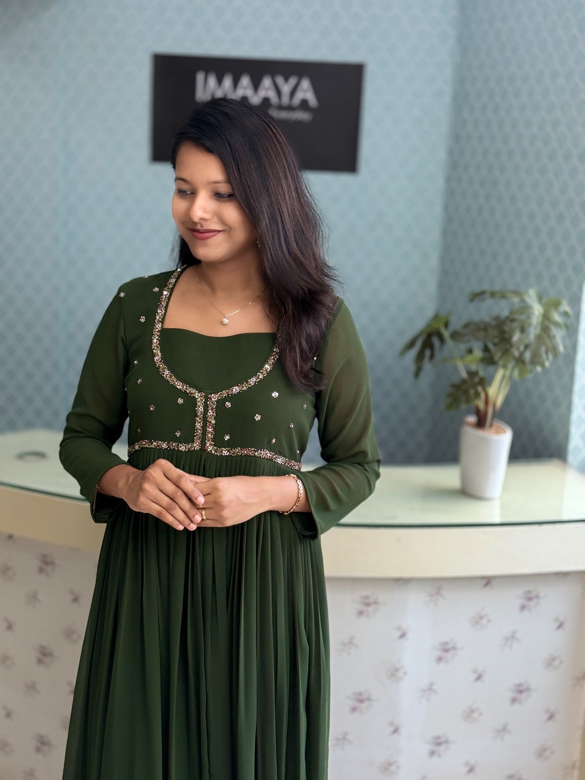 Embellished Georgette Overcoat Gown