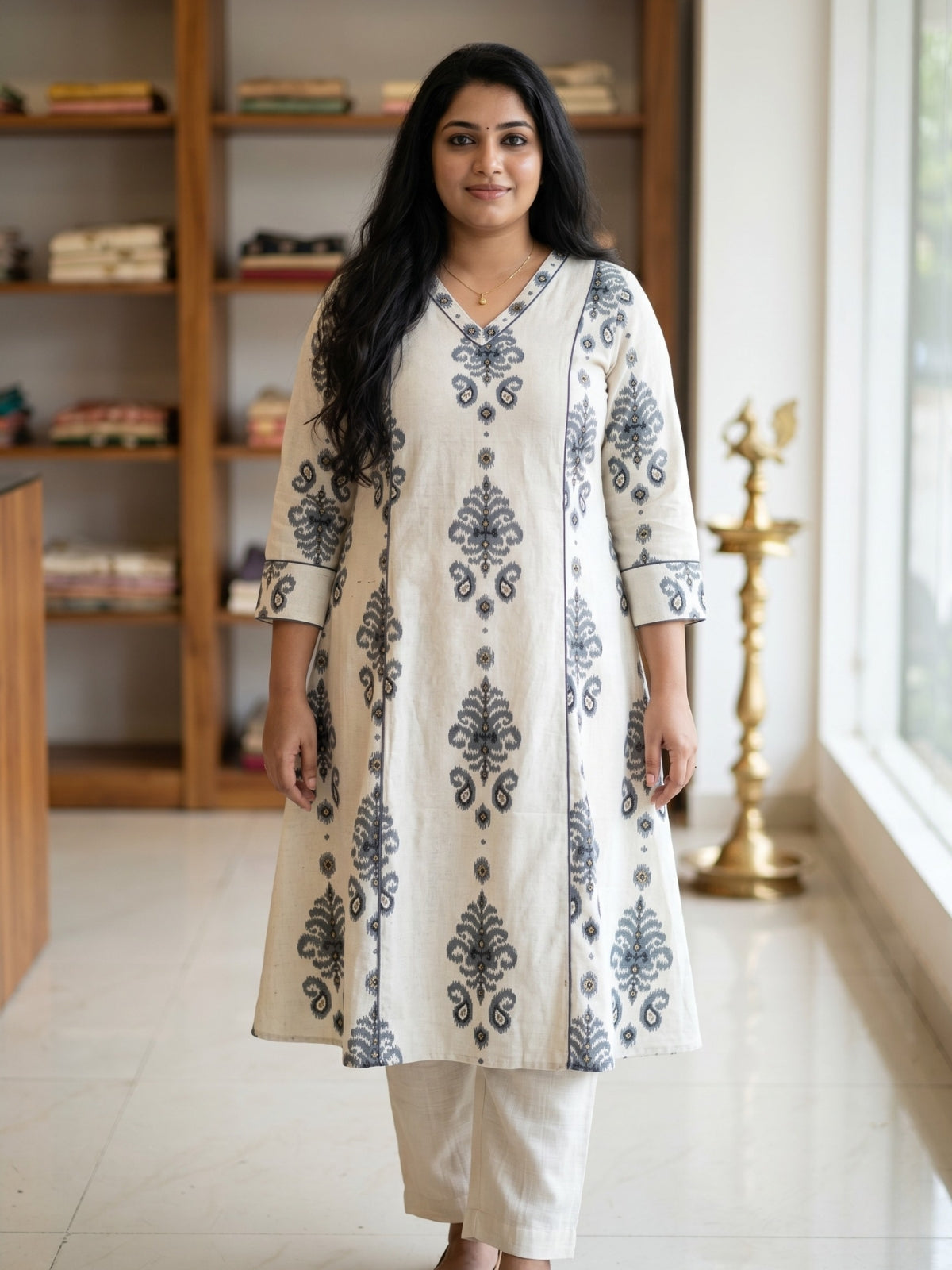 Linen block printed kurta