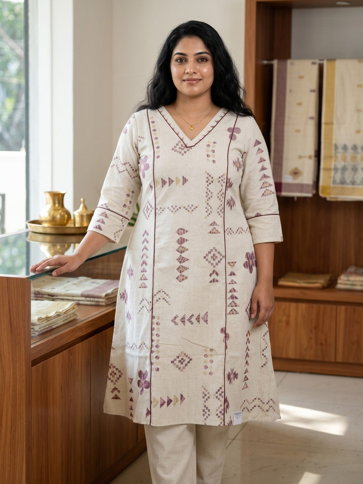 Linen block printed kurta