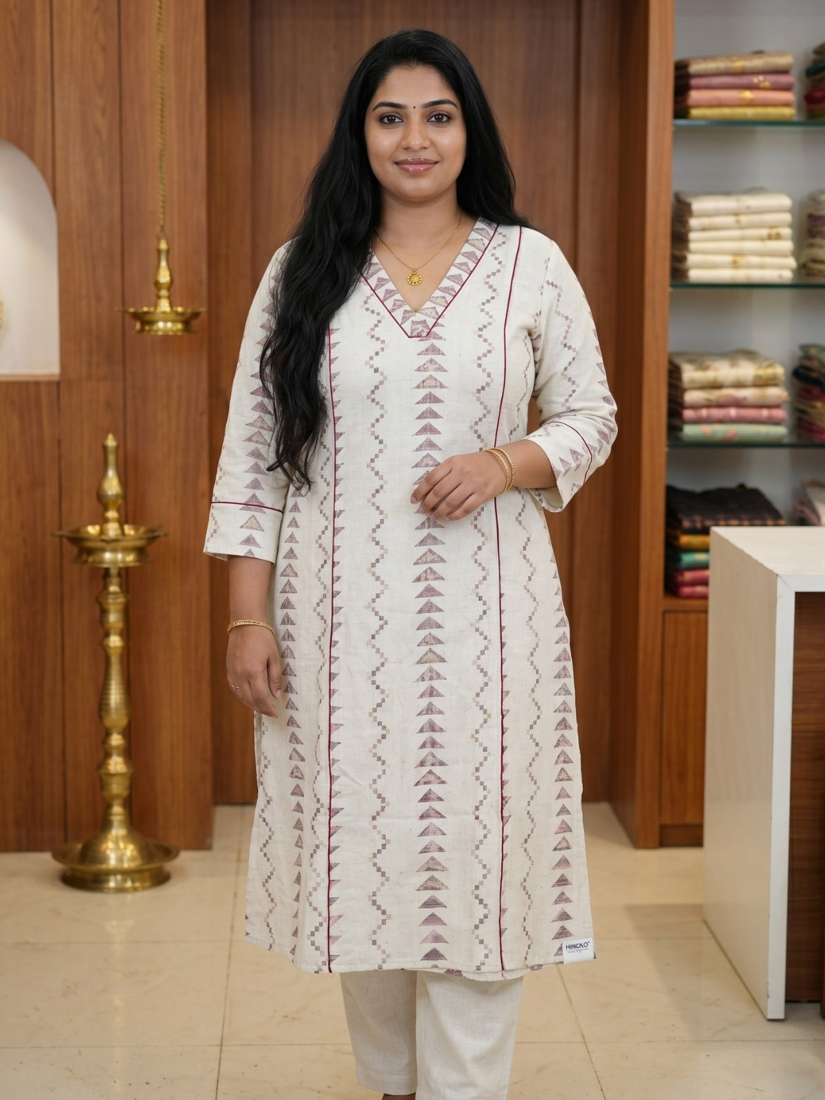 Linen block printed kurta