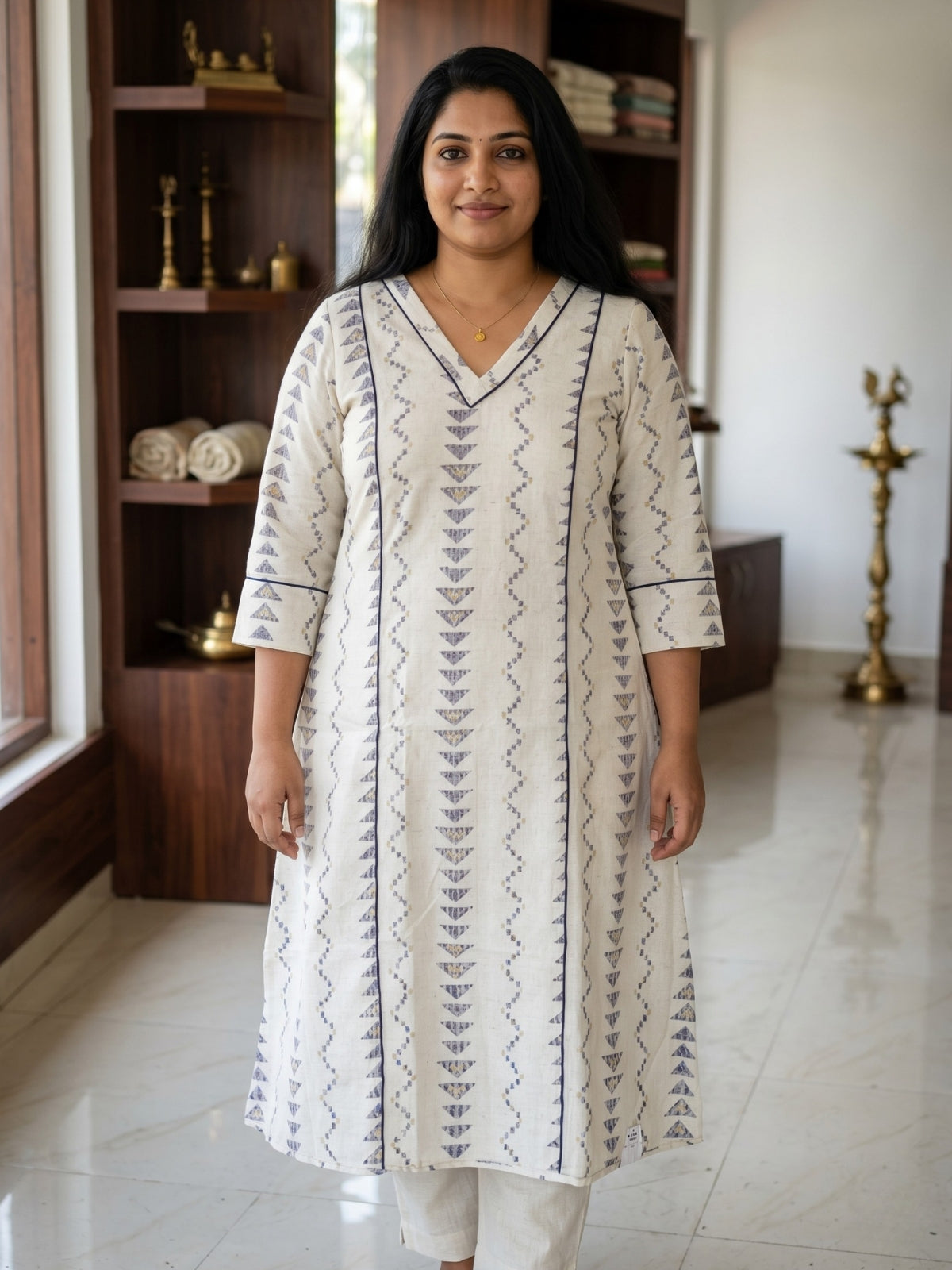 Linen block printed kurta