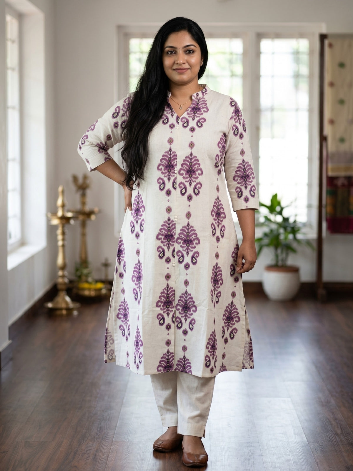 Linen block printed kurta