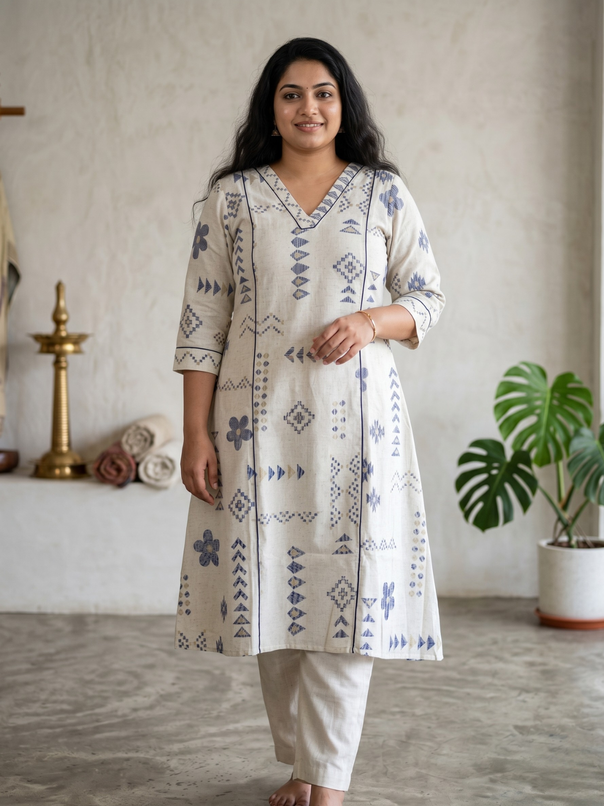 Linen block printed kurta