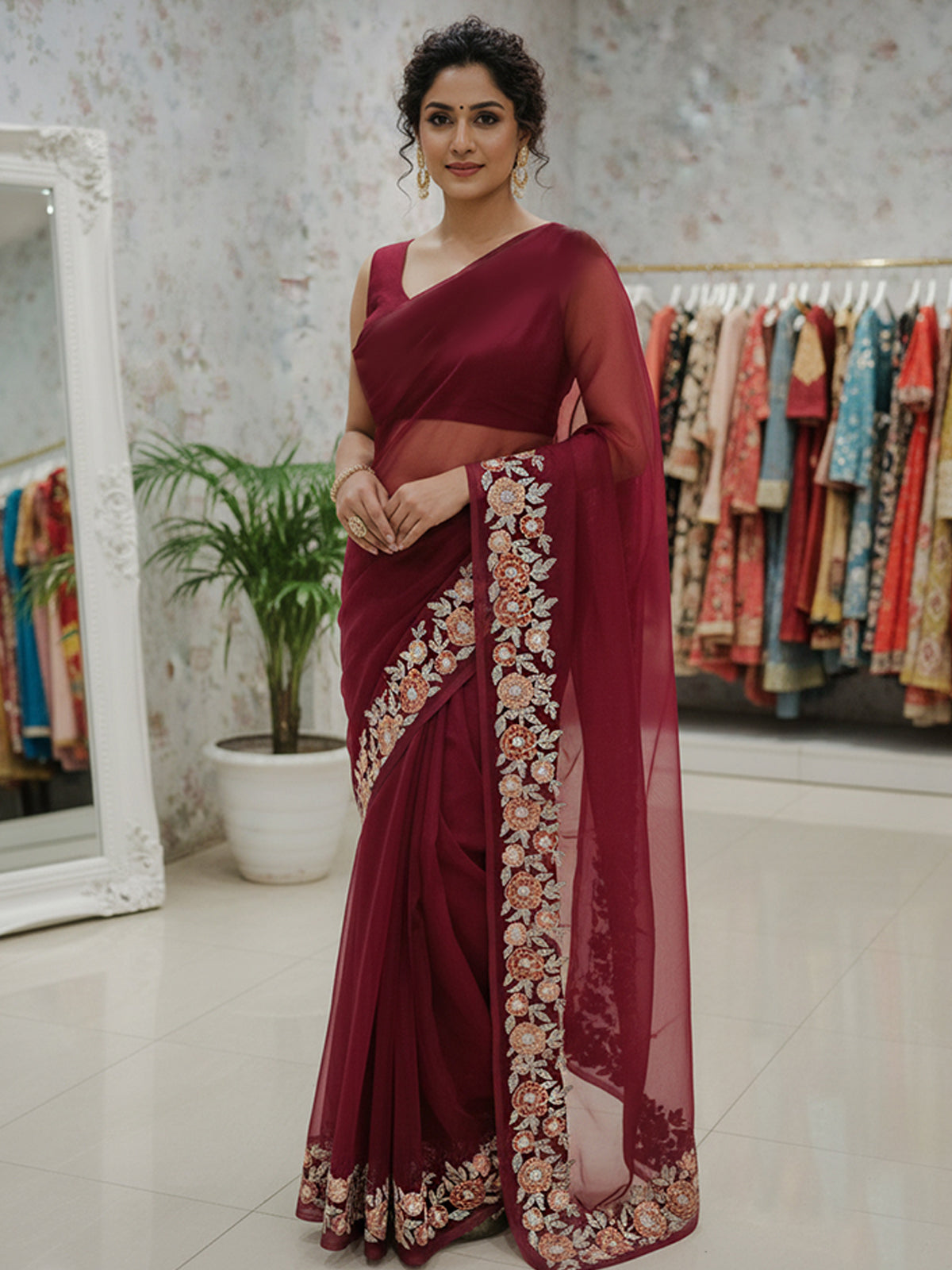 Delicated thread worked saree