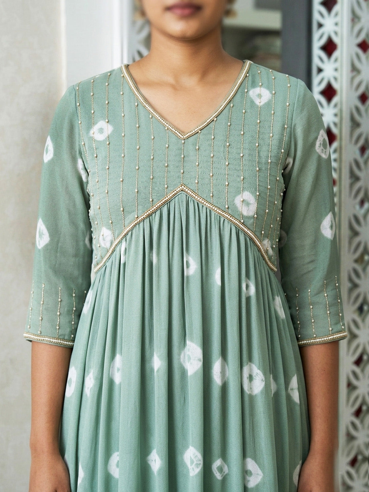Alia cut with hand embroidery Gown