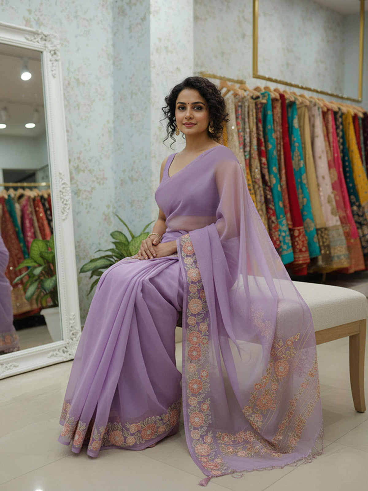 Delicated thread worked saree