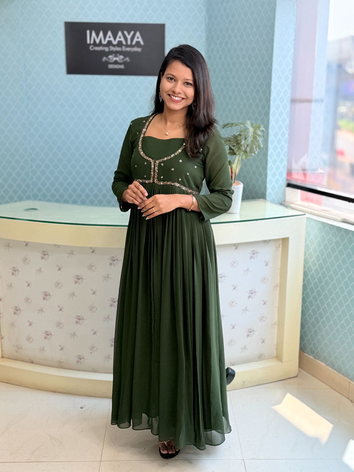 Embellished Georgette Overcoat Gown