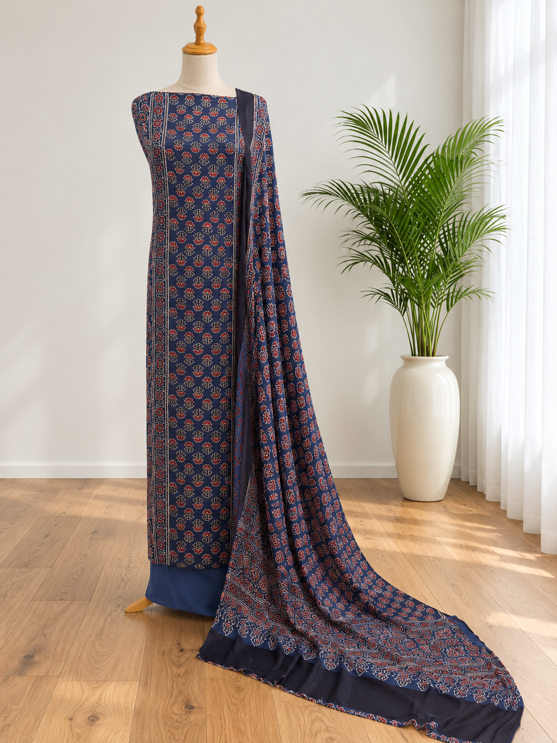 Handblock Ajrakh Modal Silk Suit Set