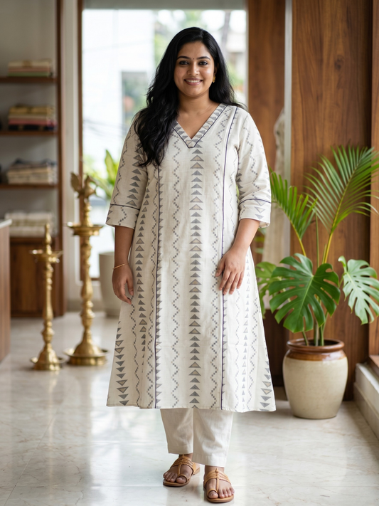 Linen block printed kurta