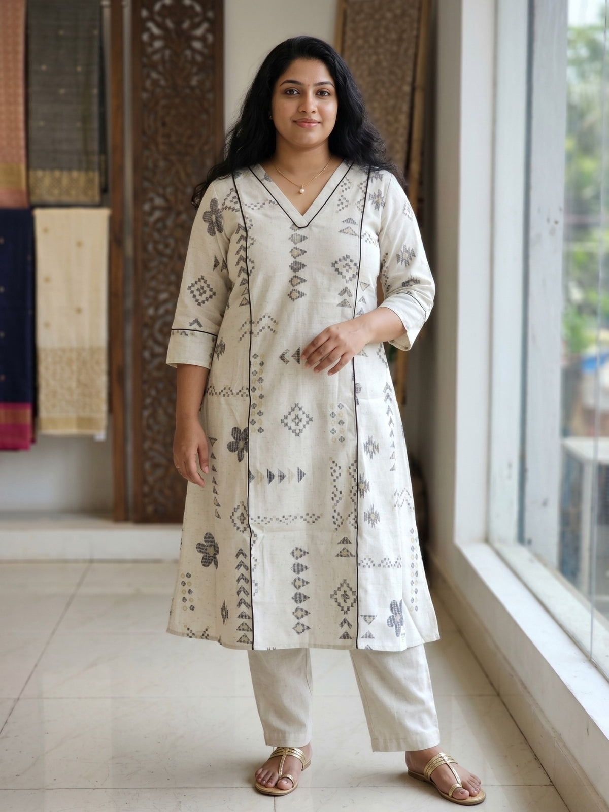 Linen block printed kurta