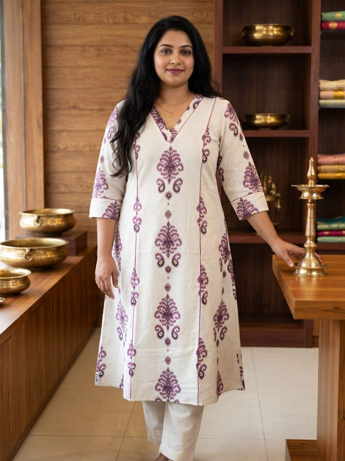 Linen block printed kurta