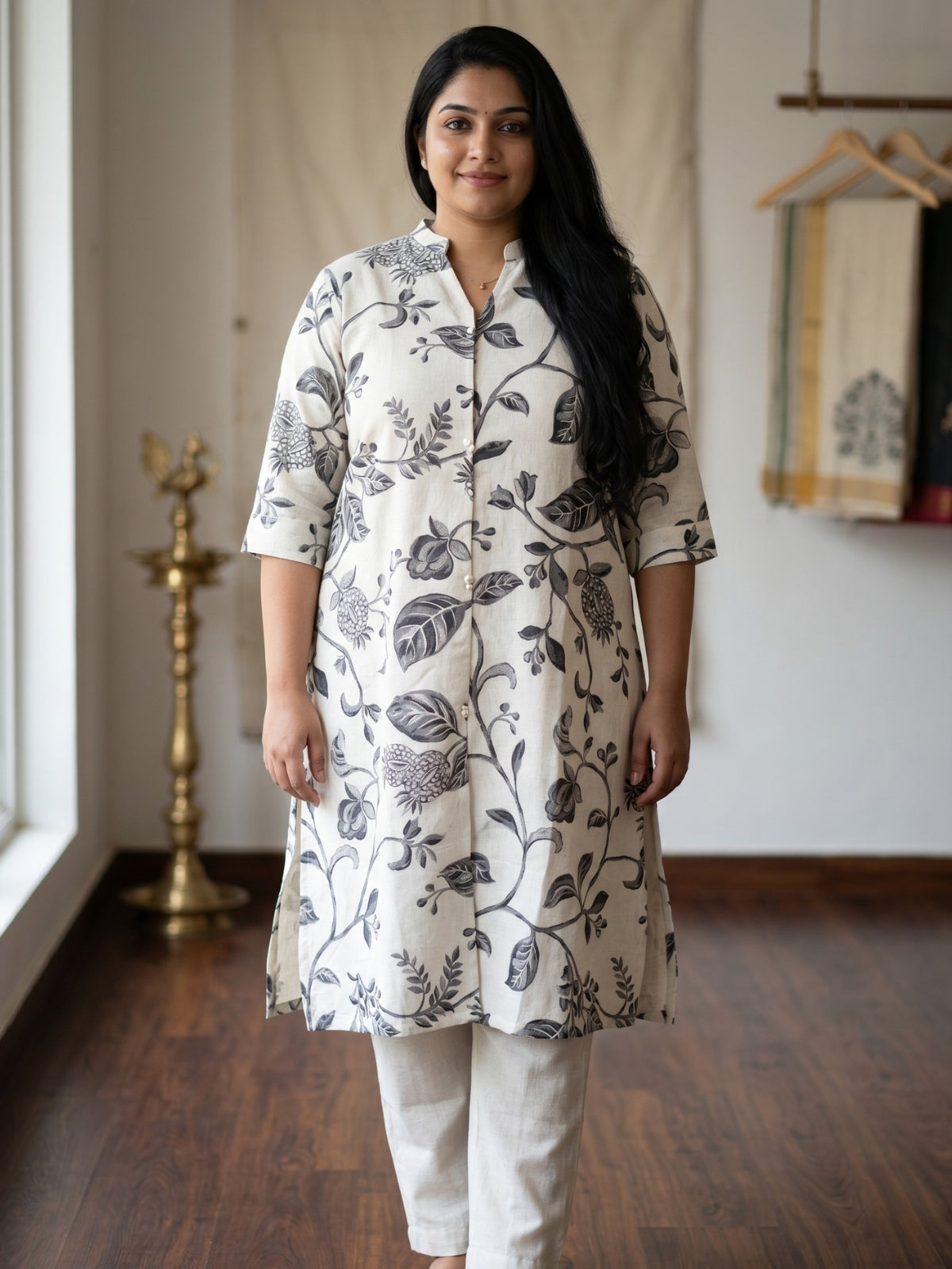 Linen block printed kurta