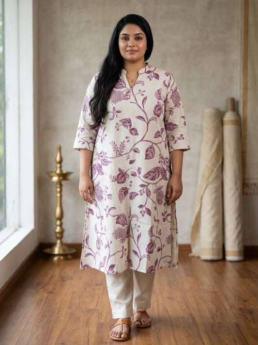 Linen block printed kurta