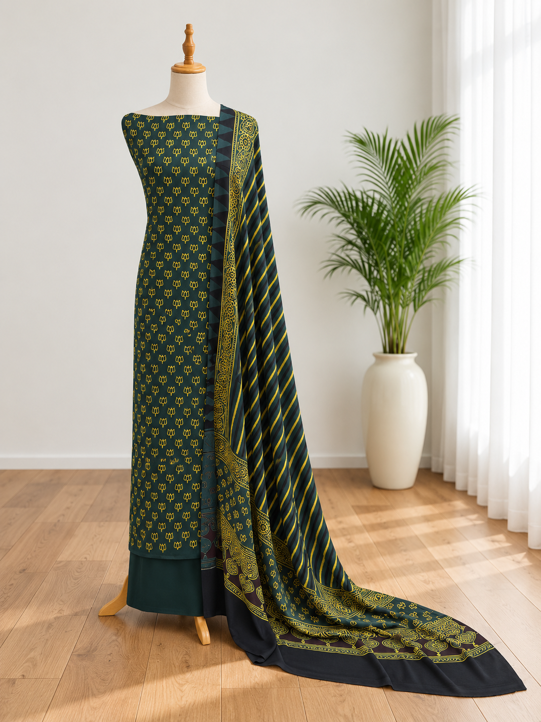 Handblock Ajrakh Modal Silk Suit Set