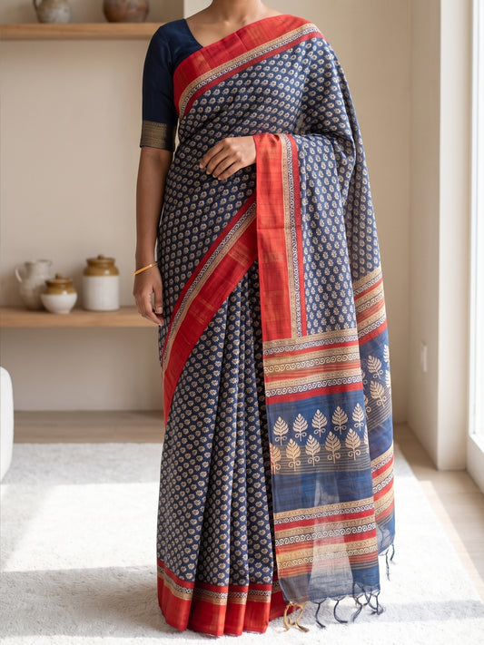 Block Print Motif Design Saree