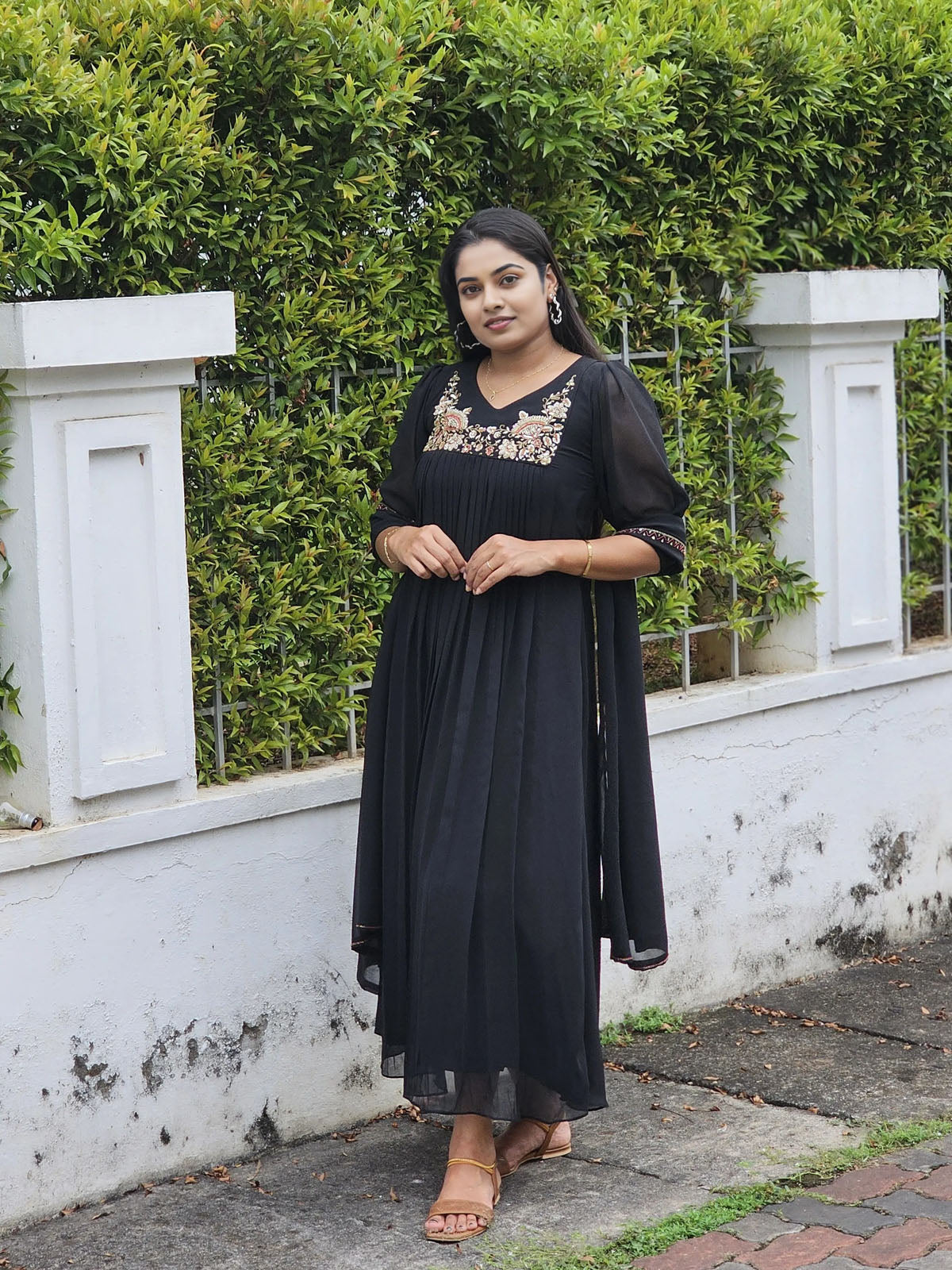 Party wear pleated gown
