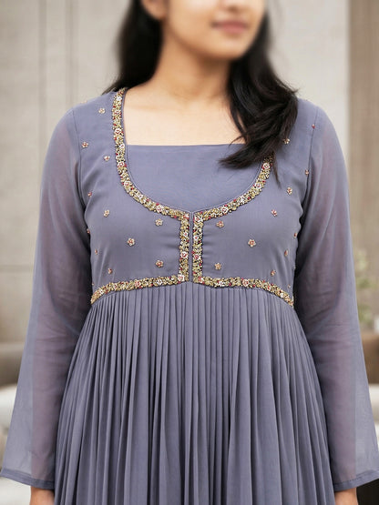 Embellished Georgette Overcoat Gown