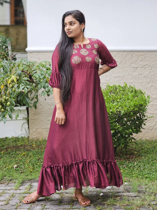 Party wear Aline gown with gathers