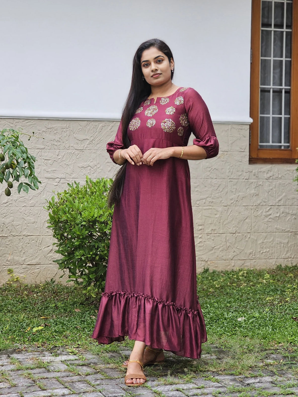 Party wear Aline gown with gathers