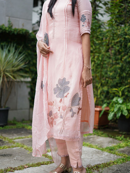 Muslin fabric with handwork emblishment