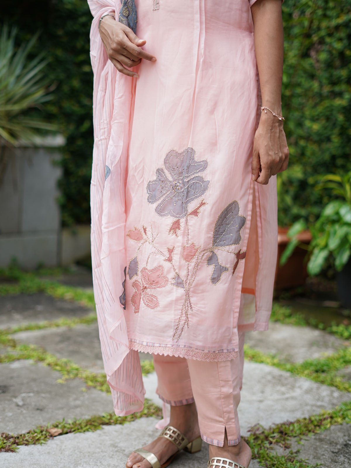 Muslin fabric with handwork emblishment