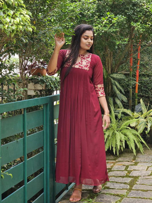 Party wear pleated gown