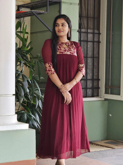 Party wear pleated gown