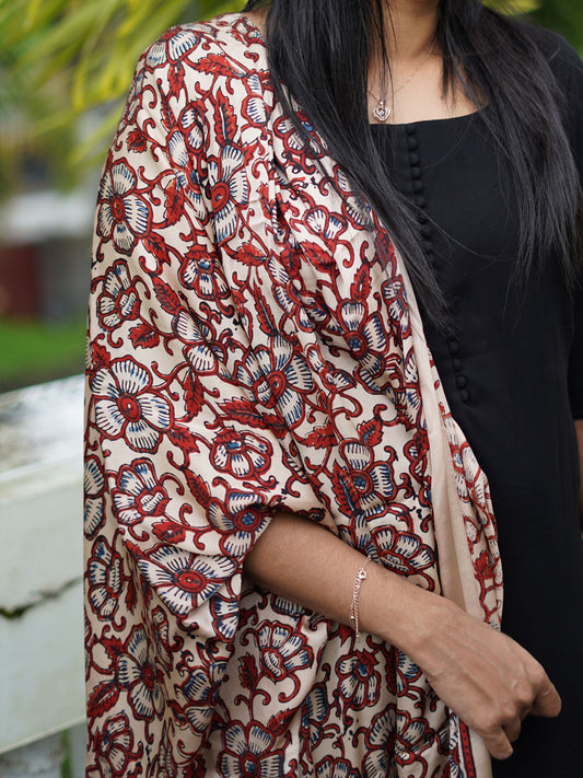 Ivory Red Floral Printed Dupatta