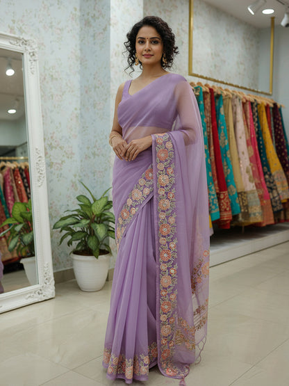 Delicated thread worked saree