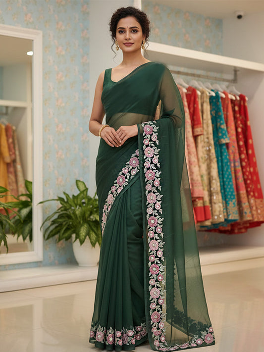 Delicated thread worked saree