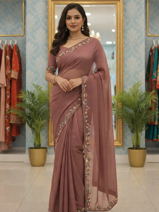 Delicated thread worked saree