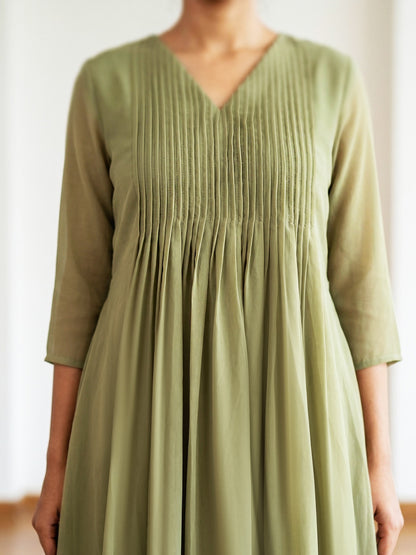 A-Line Plated Yoke Dress