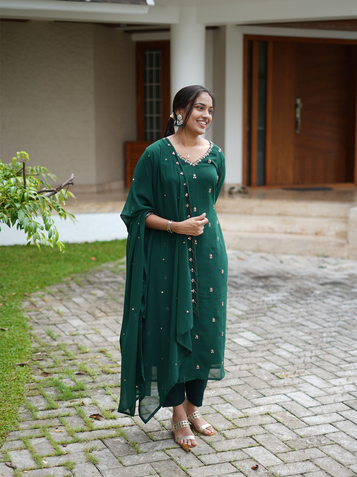 Emerald Grace Embellished Kurta Set