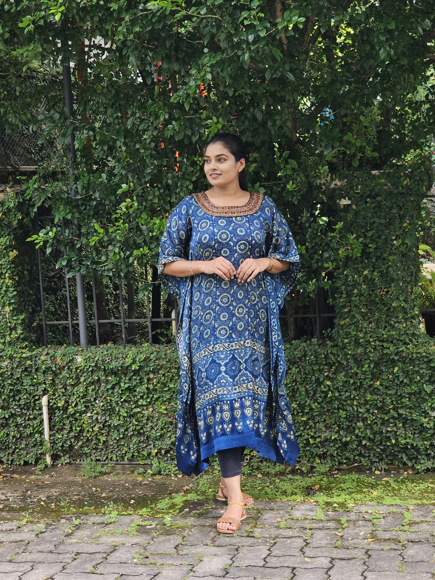 Modal Silk Ajrakh Printe Handworked  Kaftan Dress