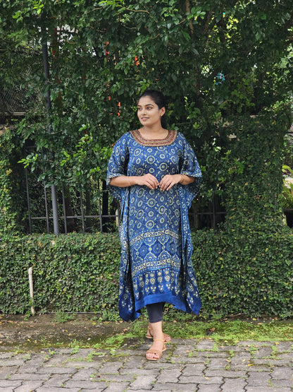 Modal Silk Ajrakh Printe Handworked  Kaftan Dress