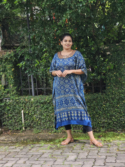 Modal Silk Ajrakh Printe Handworked  Kaftan Dress