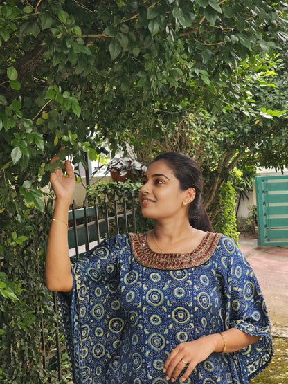 Modal Silk Ajrakh Printe Handworked  Kaftan Dress