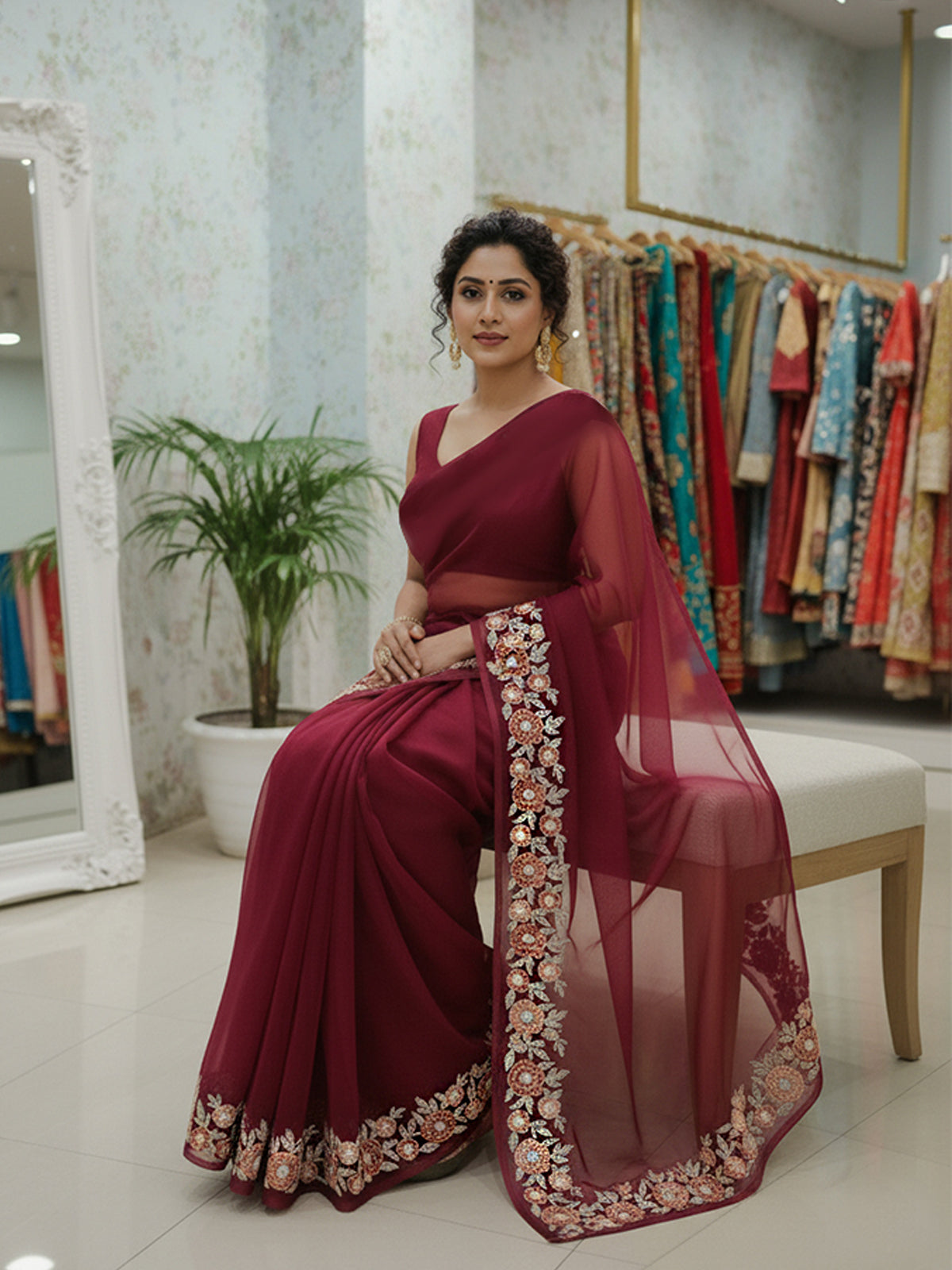 Delicated thread worked saree