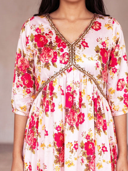 Aliya Cut Pleated Handwork Dress