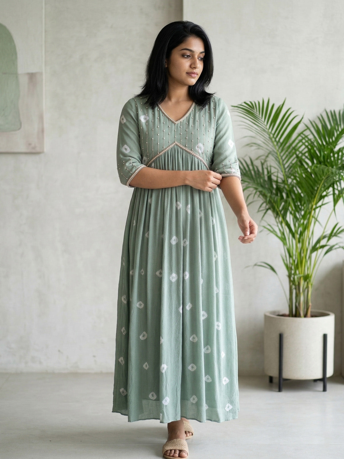 Alia cut with hand embroidery Gown
