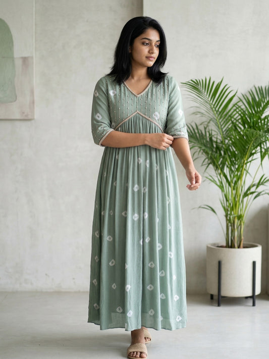 Alia cut with hand embroidery Gown