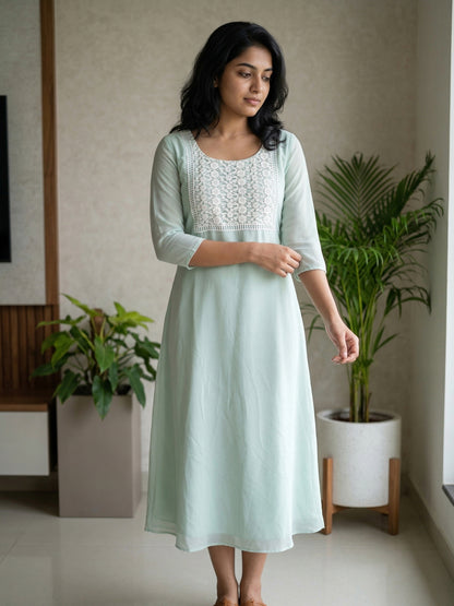 A-Line dress with crochet Yoke Pattern