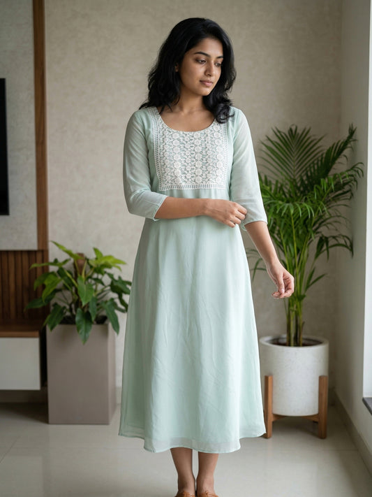 A-Line dress with crochet Yoke Pattern