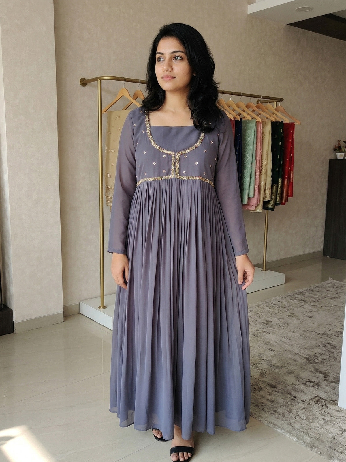 Embellished Georgette Overcoat Gown