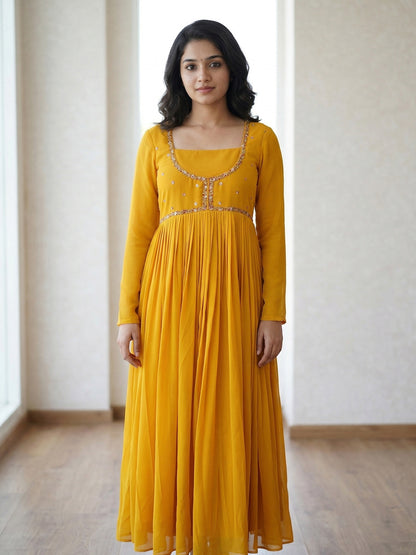 Embellished Georgette Overcoat Gown