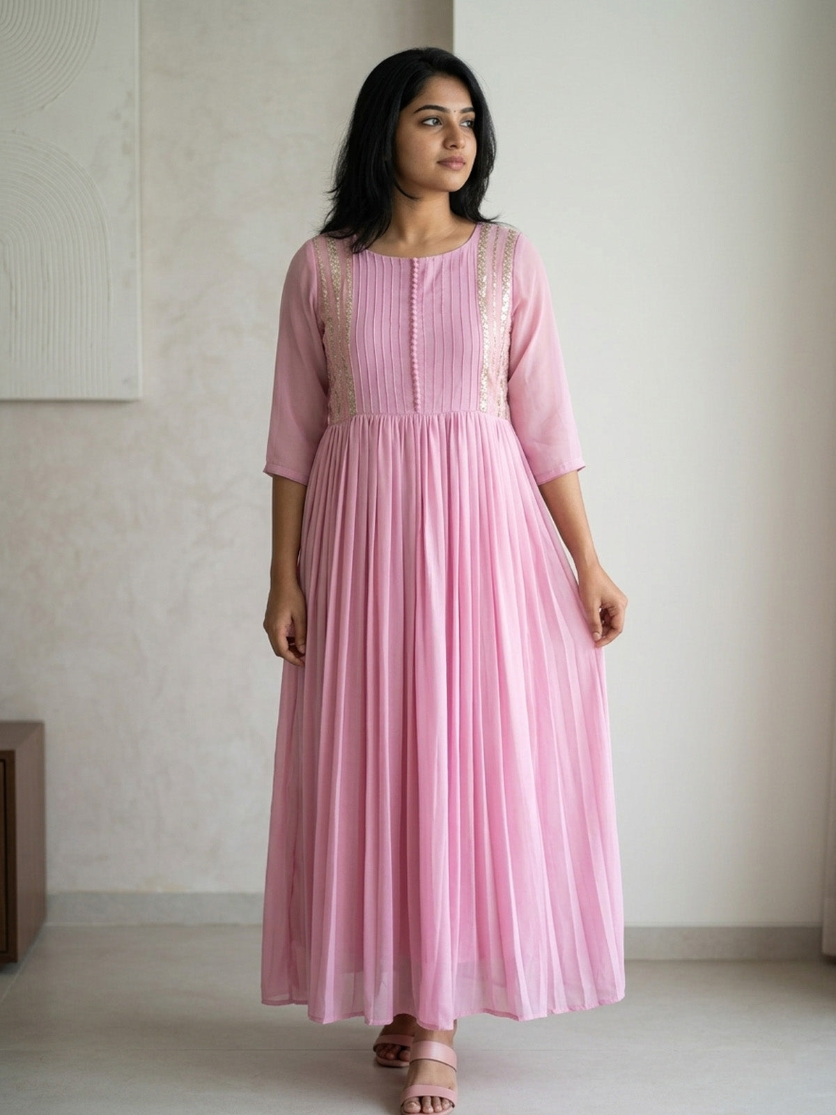 Pleated Handwork Dress