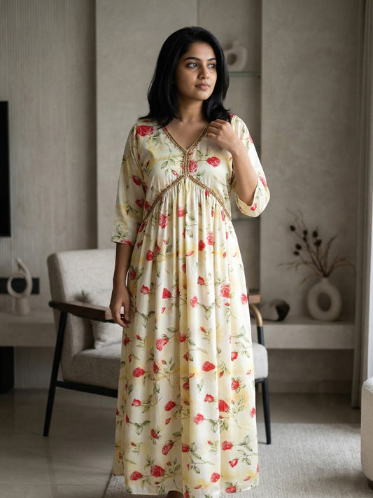 Aliya Cut Pleated Handwork Dress