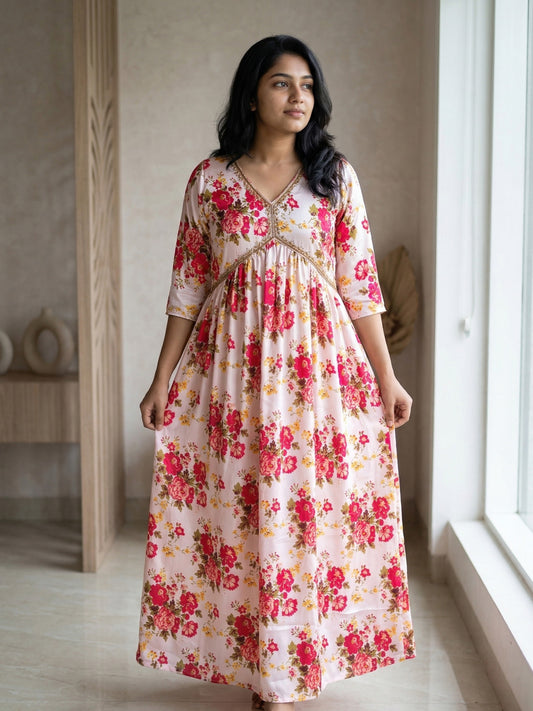 Aliya Cut Pleated Handwork Dress