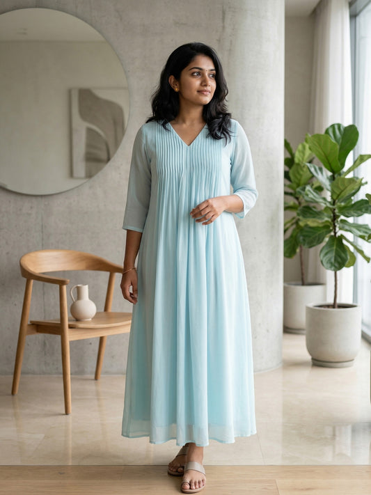 A-Line Plated Yoke Dress