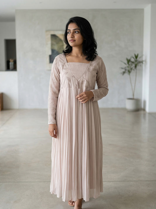 Pleated Gathers A-Line Dress